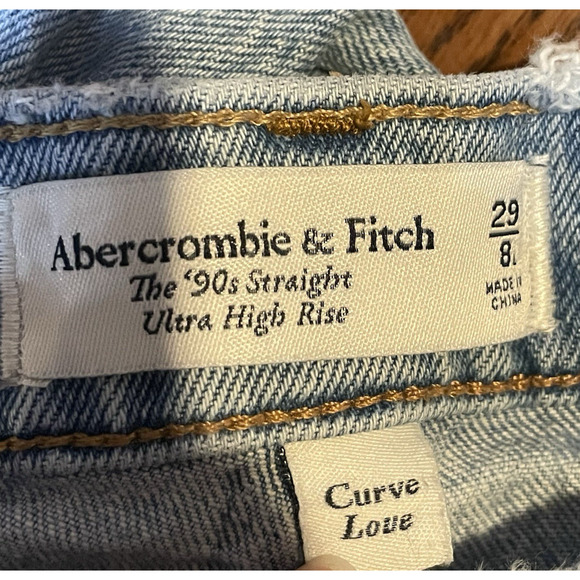 Abercrombie Fitch Jeans Womens 8 Long Blue 90s Straight Ultra High Rise Thrashed - Picture 3 of 13
